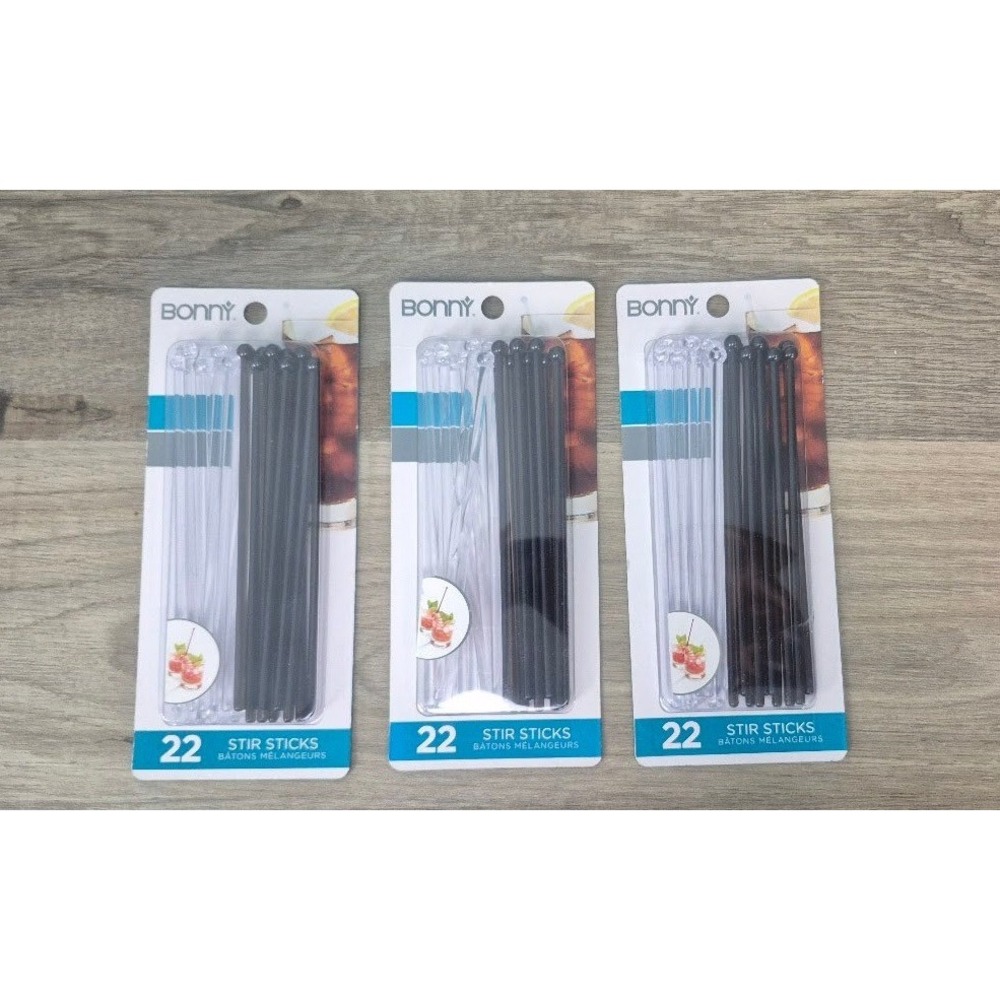 Stir Sticks Bonny Clear 22 Count Plastic Swizzle Sticks Set of 3